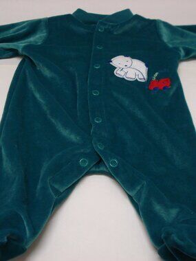 Child of Mine by Carter's Green Velour Puppy & Train Romper Size Small 8-11 lbs